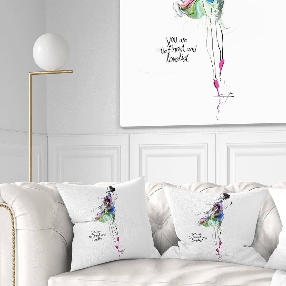 Designart Young Woman Green Purple - Abstract Portrait Throw Pillow - 16x16