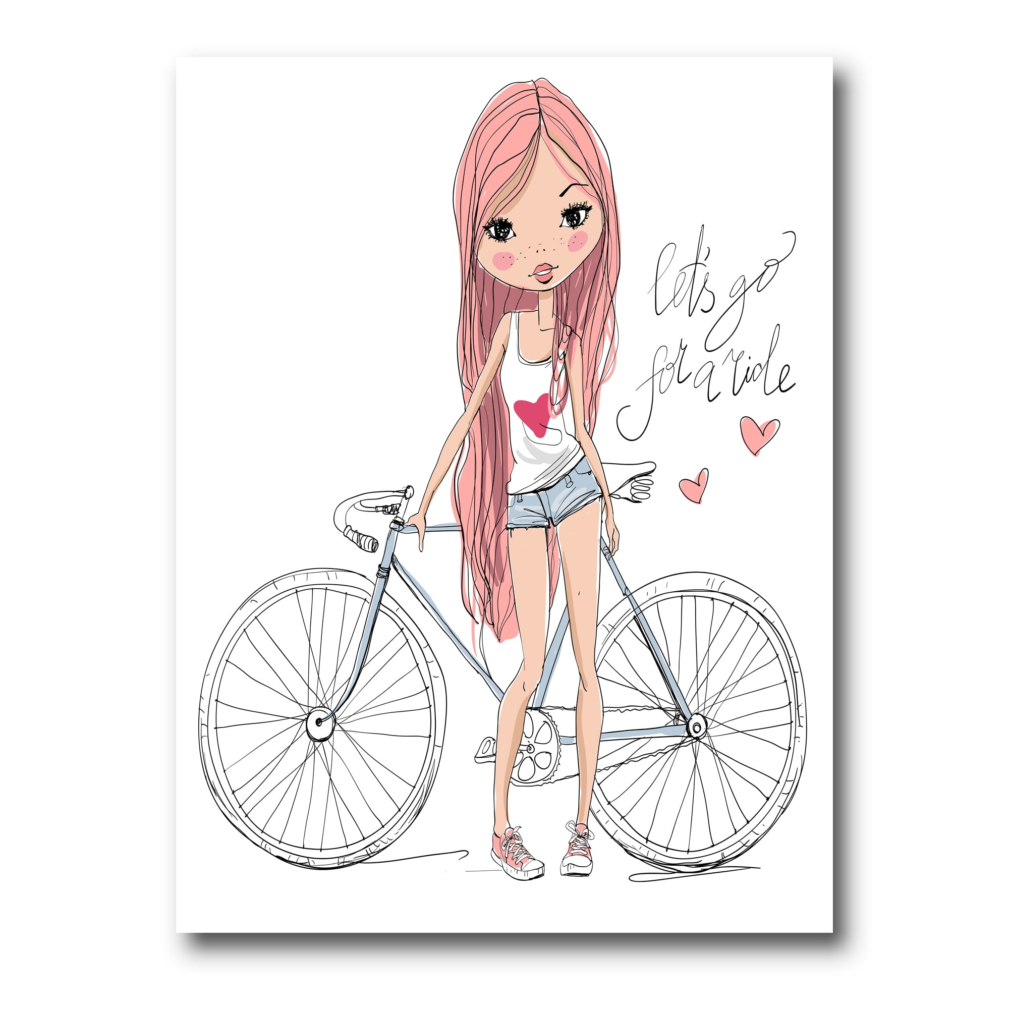 Designart ' Young Woman With Bicycle ' Children's Art Canvas Wall Art Print