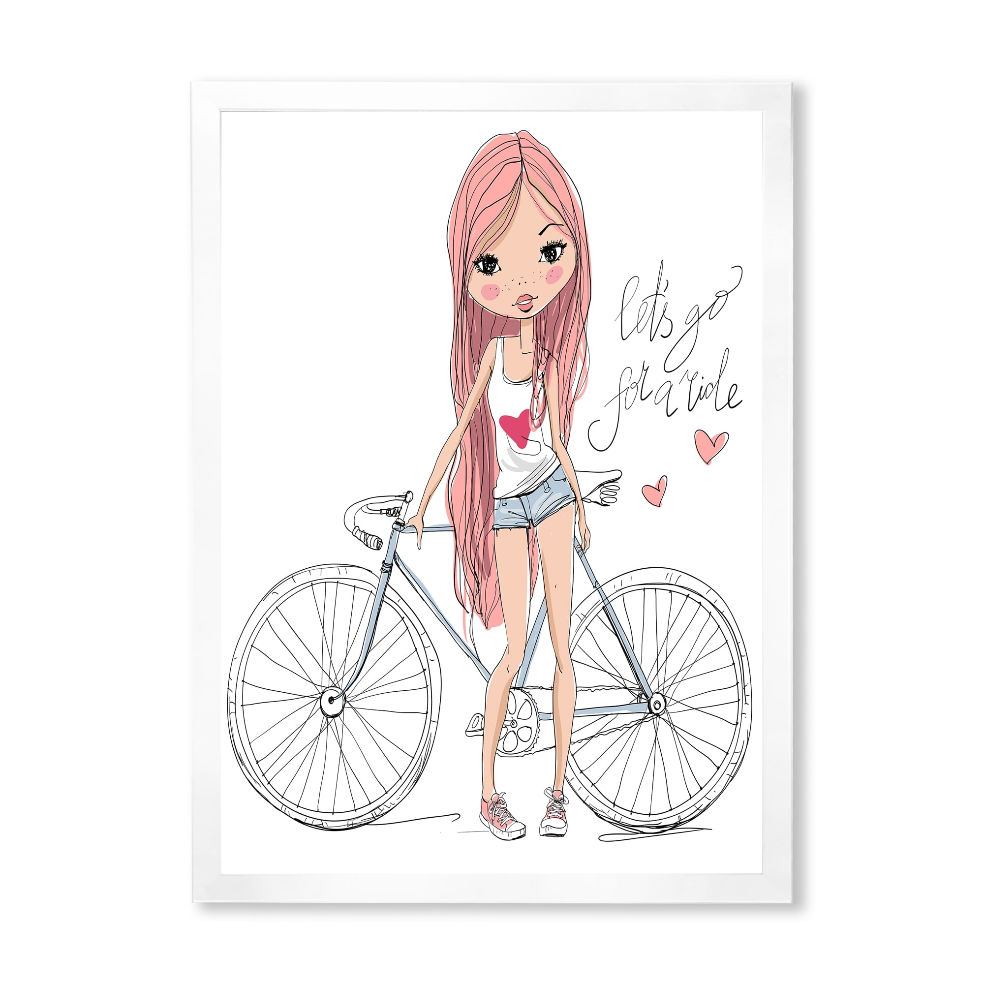 Designart 'Young Woman With Bicycle' Children's Art Framed Art Print