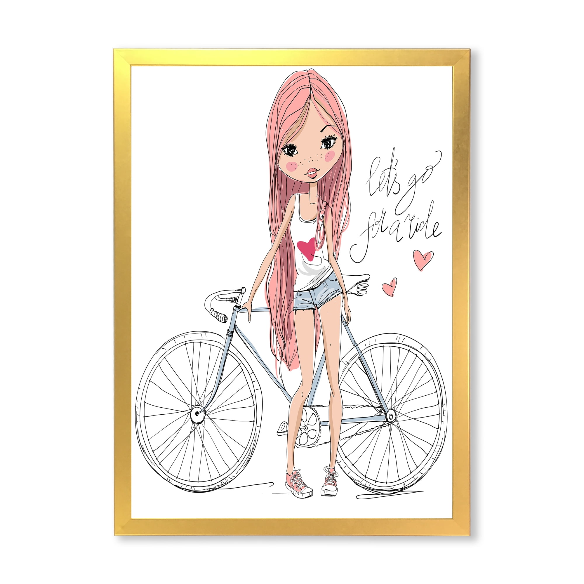 Designart 'Young Woman With Bicycle' Children's Art Framed Art Print