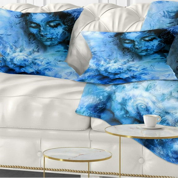 Designart Young Woman With Closed Eyes - Portrait Throw Pillow - 12x20