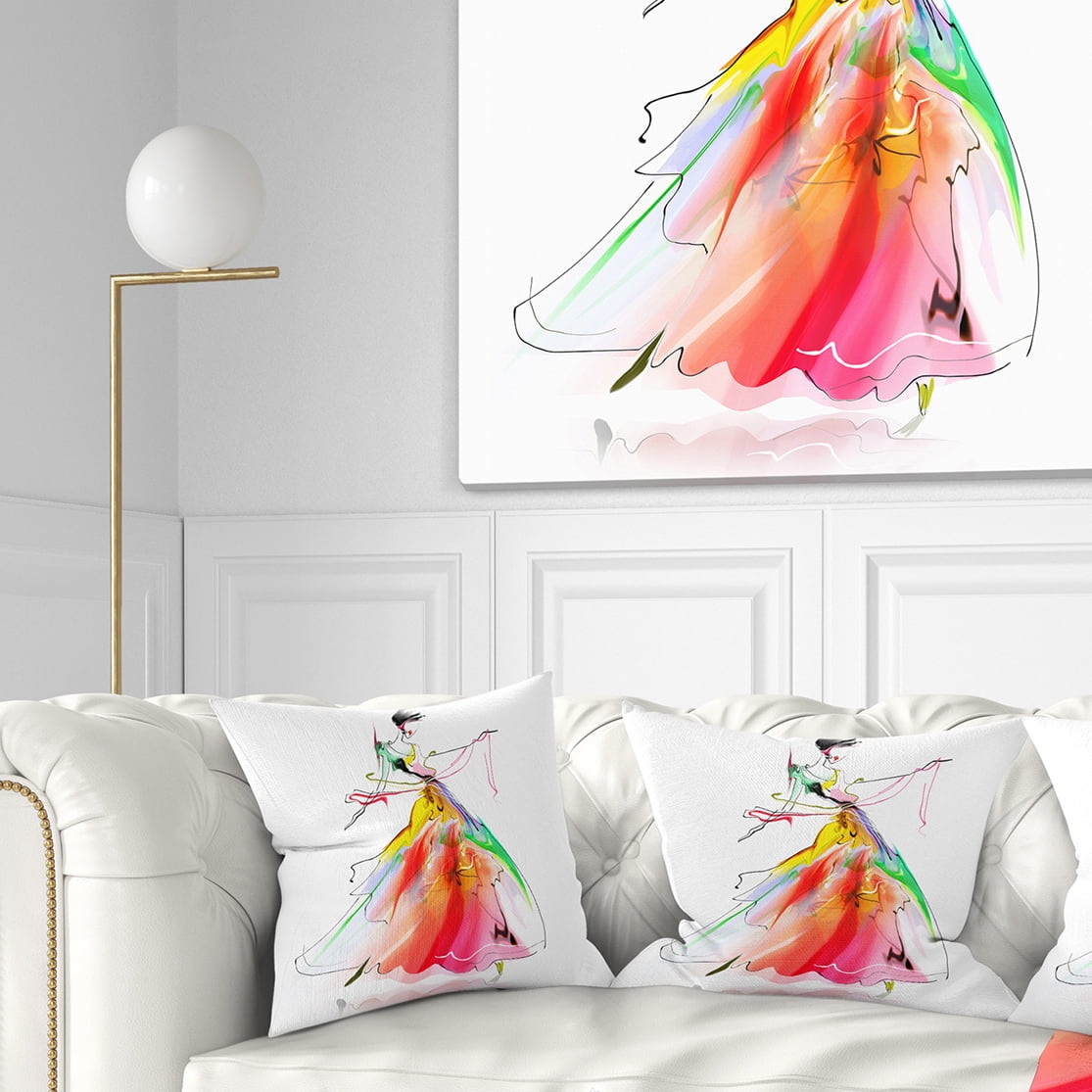 Designart Young Woman Yellow Red - Abstract Portrait Throw Pillow - 18x18