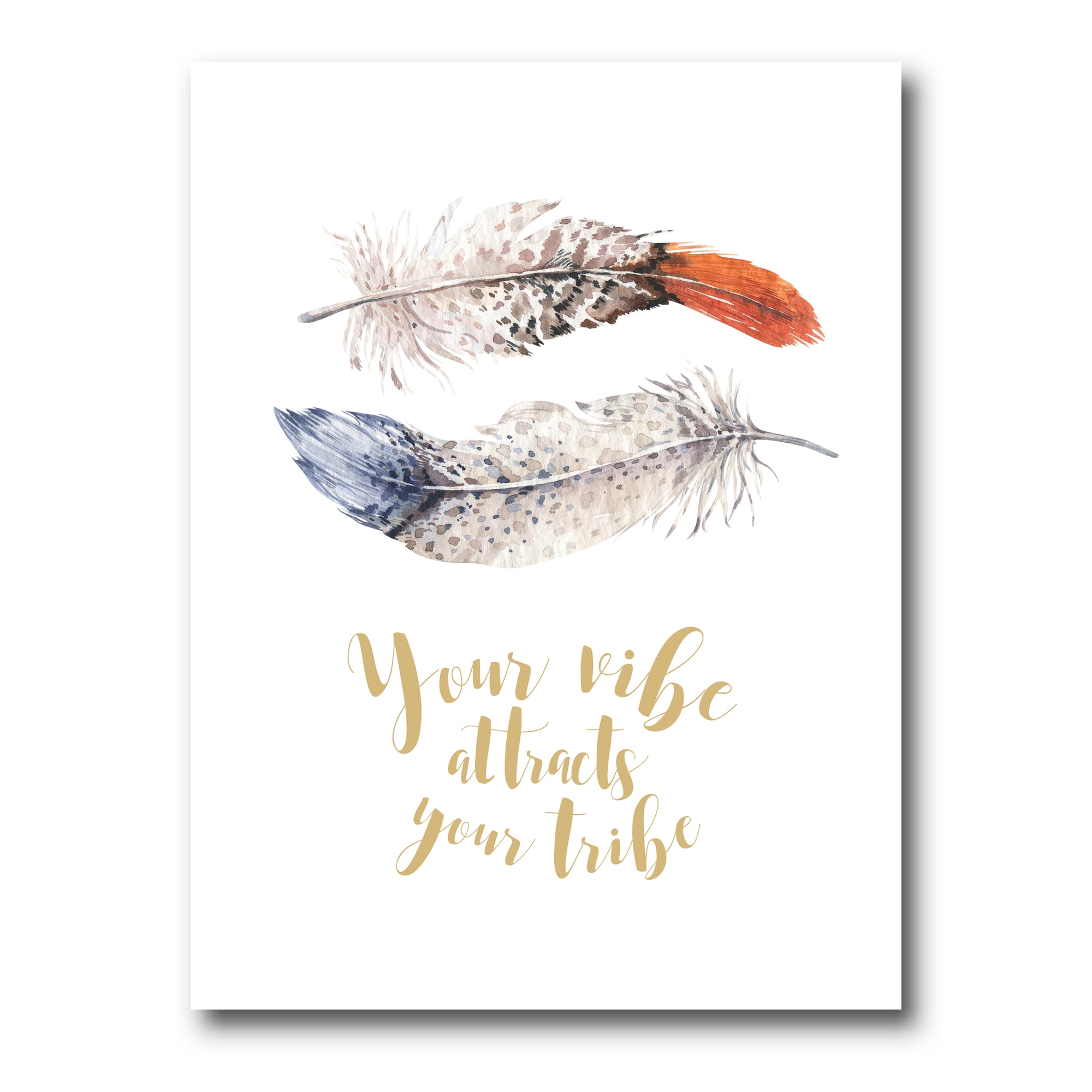 Designart ' Your VIbe Attracts Your Tribe Two Feathers ' Bohemian & Eclectic Canvas Wall Art Print