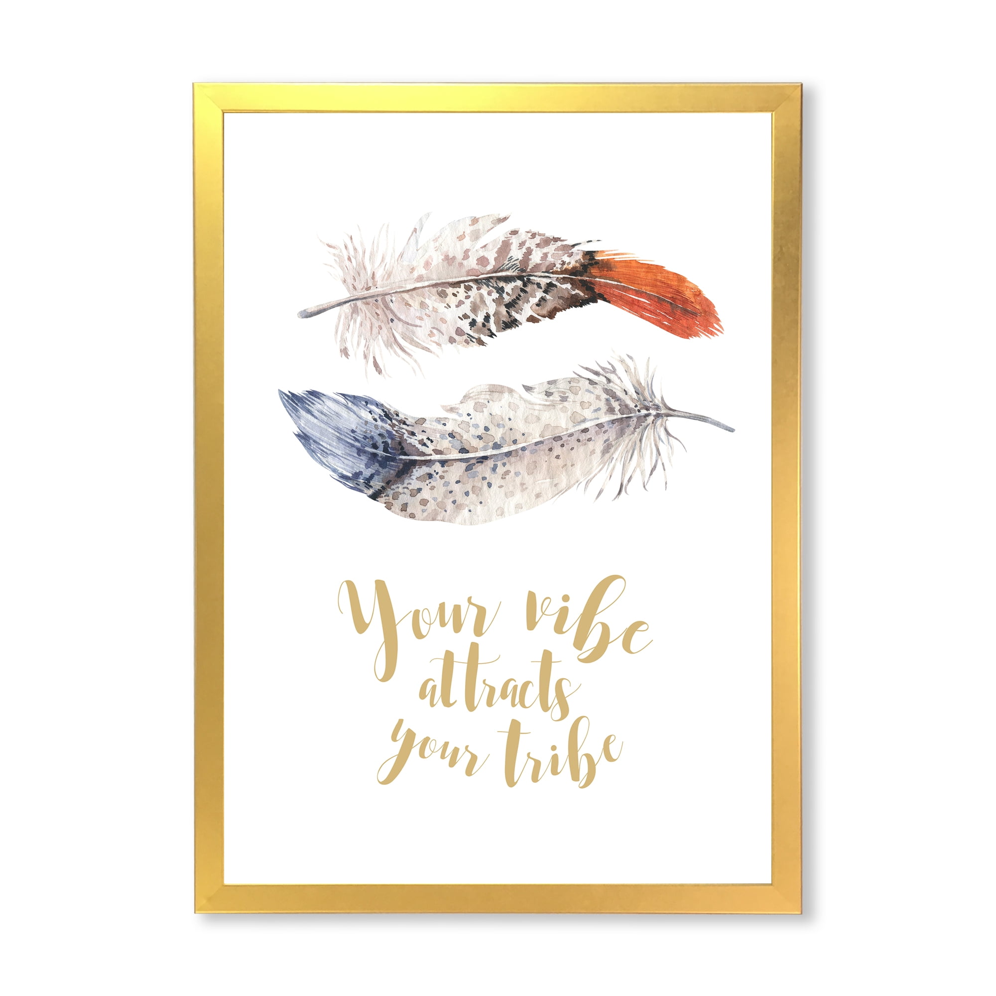 Designart 'Your VIbe Attracts Your Tribe Two Feathers ' Bohemian & Eclectic Framed Art Print