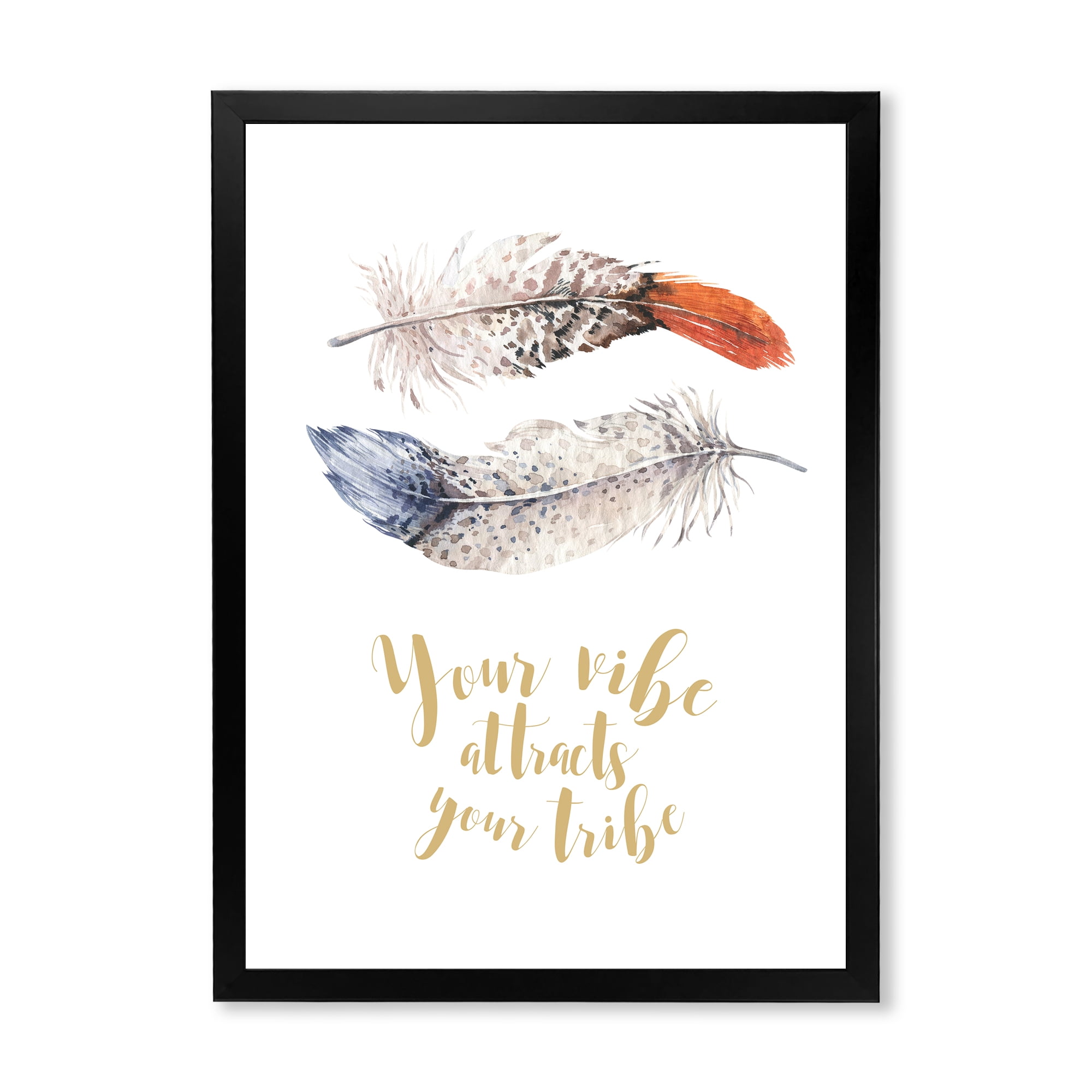 Designart 'Your VIbe Attracts Your Tribe Two Feathers ' Bohemian & Eclectic Framed Art Print