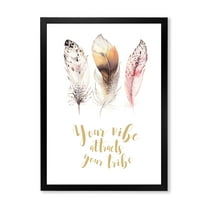 Designart 'Your Vibe Attracts Your Tribe Ethnic Feathers I' Bohemian & Eclectic Framed Art Print