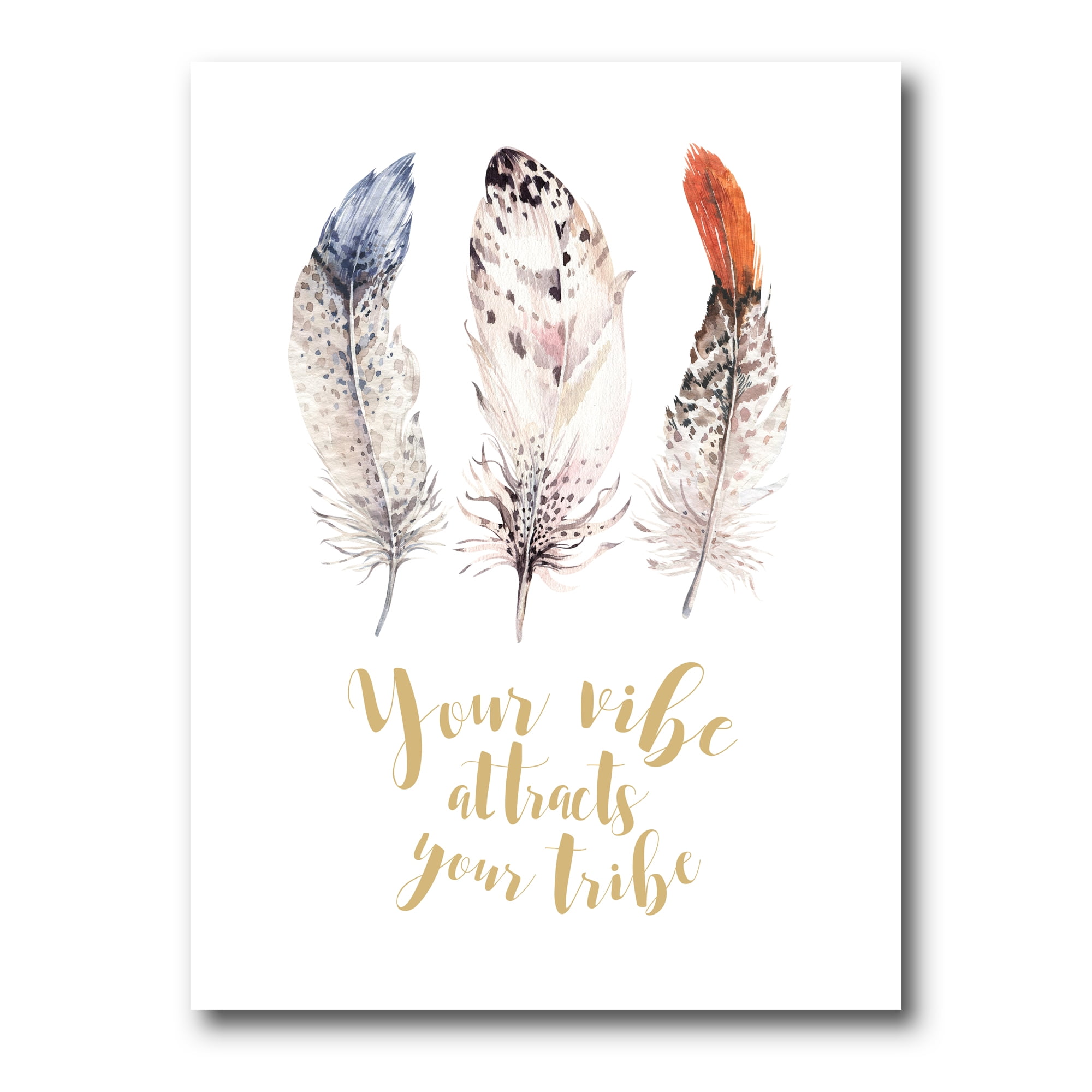 Designart ' Your Vibe Attracts Your Tribe Ethnic Feathers II ' Bohemian & Eclectic Canvas Wall Art Print