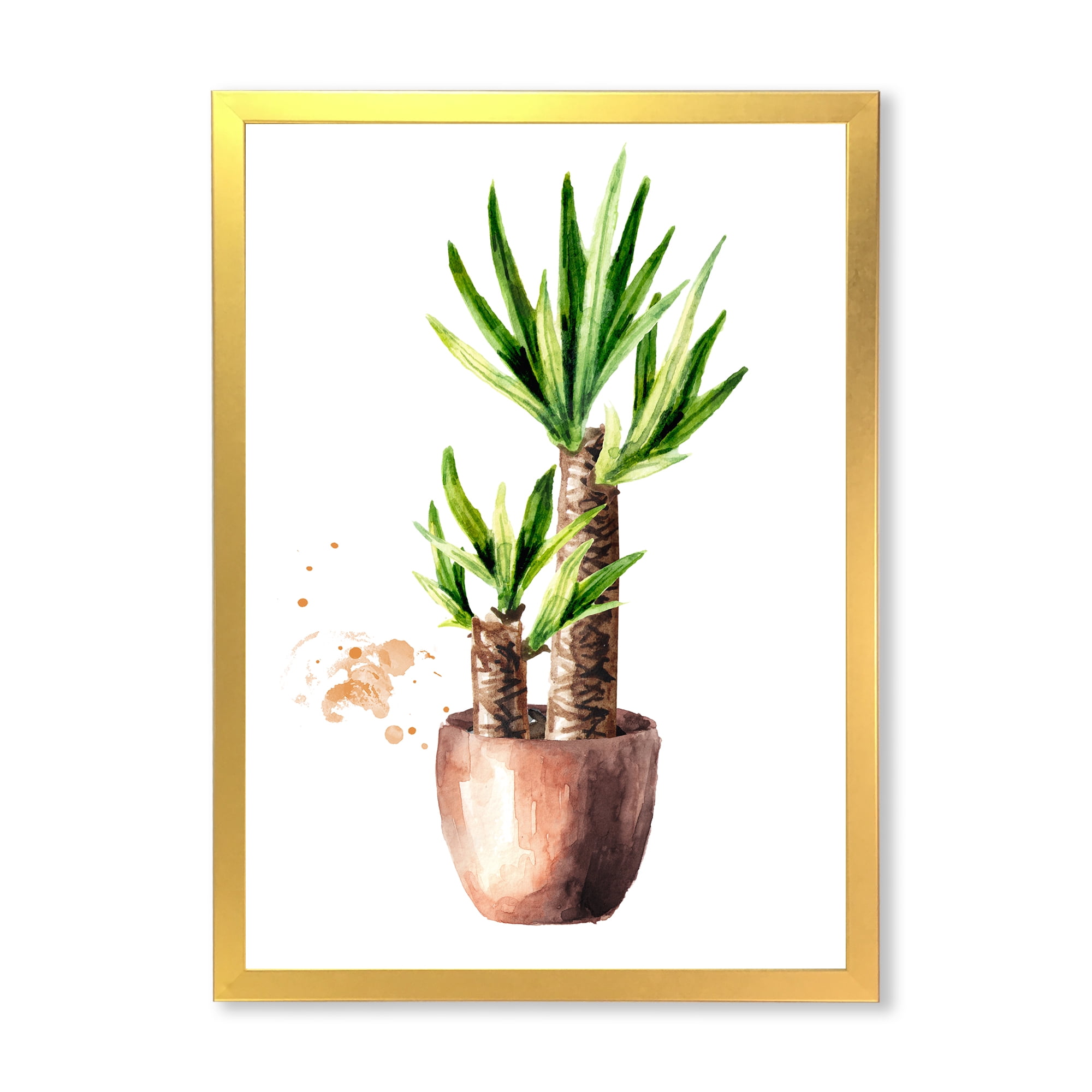 Designart 'Yucca Tree In The Ceramic Flower Pot On White' Traditional Framed Art Print