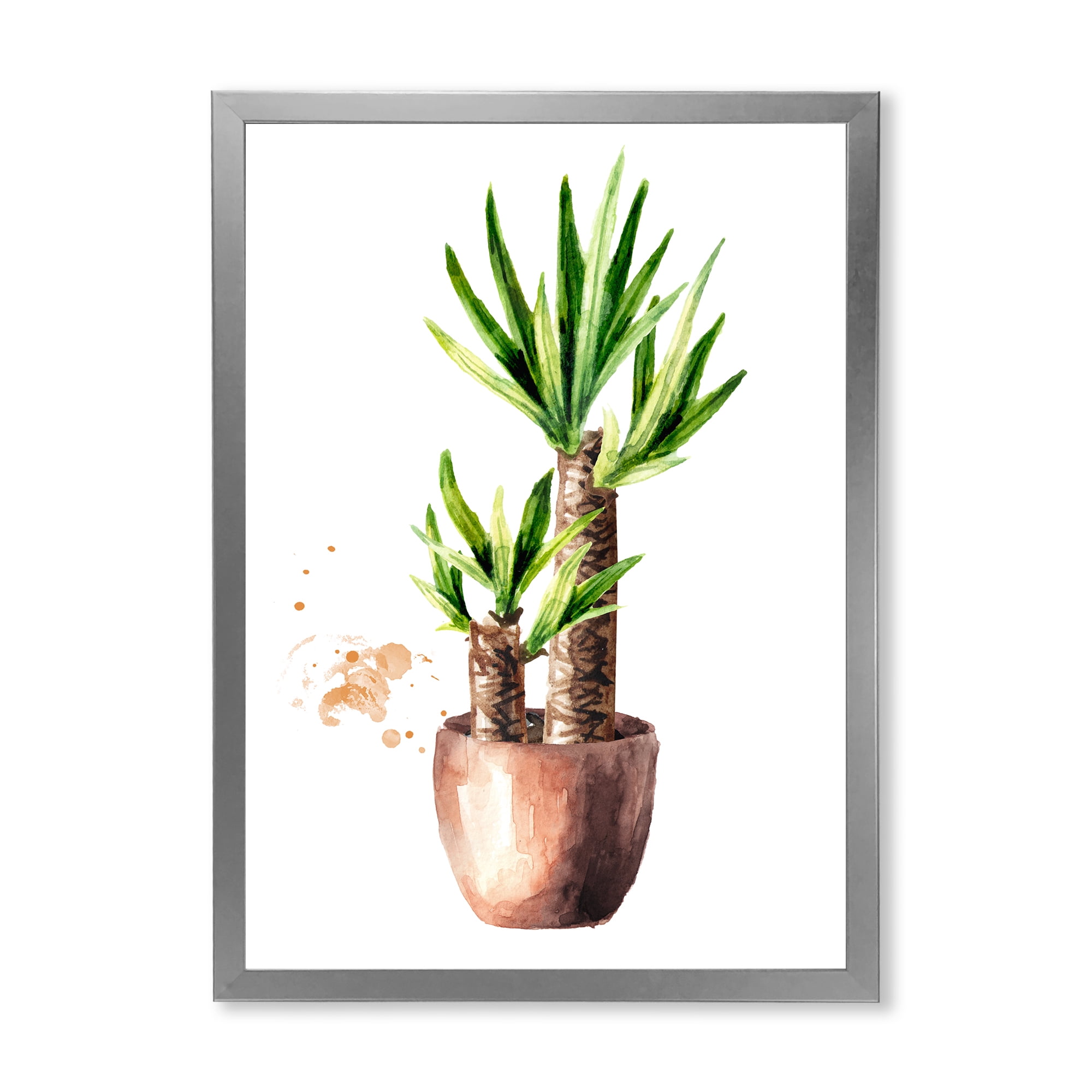 Designart 'Yucca Tree In The Ceramic Flower Pot On White' Traditional Framed Art Print