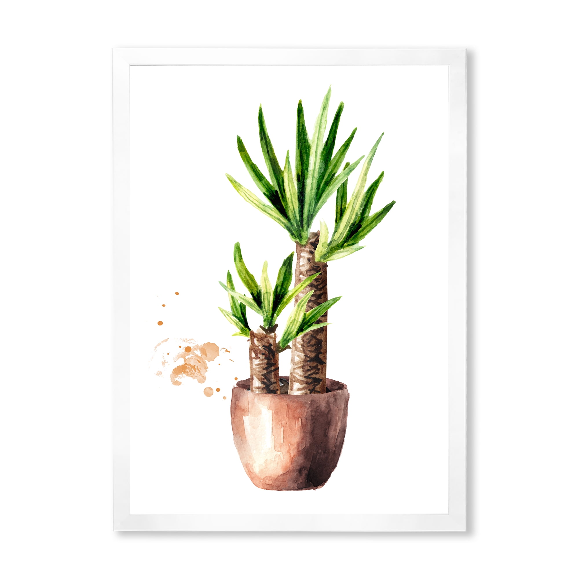 Designart 'Yucca Tree In The Ceramic Flower Pot On White' Traditional Framed Art Print