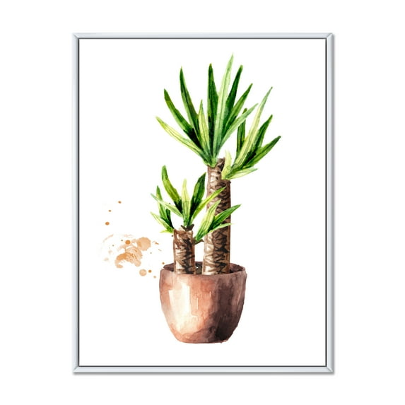 Designart 'Yucca Tree In The Ceramic Flower Pot On White' Traditional Framed Canvas Wall Art Print