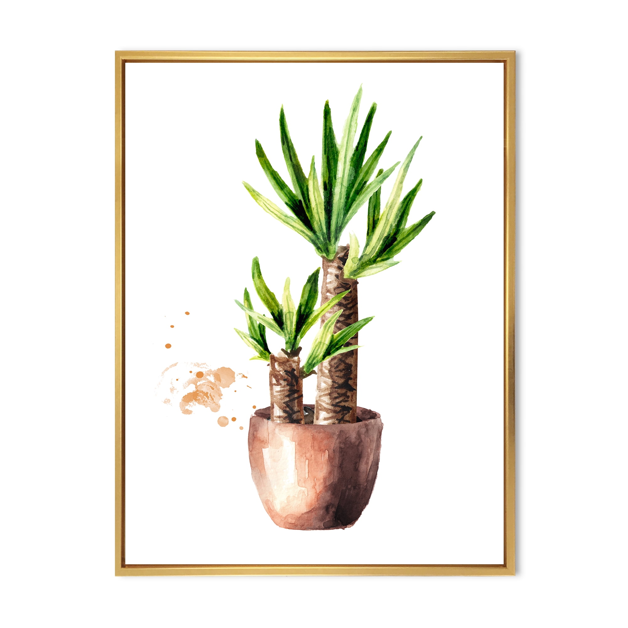 Designart 'Yucca Tree In The Ceramic Flower Pot On White' Traditional Framed Canvas Wall Art Print