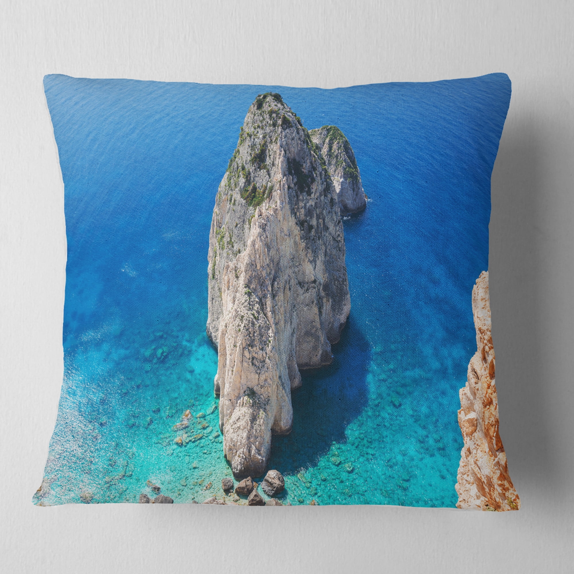 Designart Zakynthos Beautiful Rocky Coast - Seashore Throw Pillow - 16x16