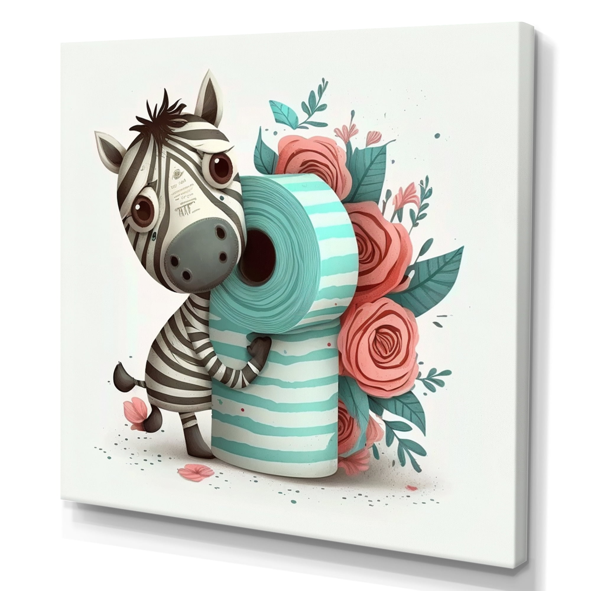 Designart Zebra Building A Tower Of Toilet Paper Canvas Wall Art