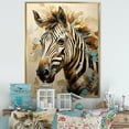 thumbnail image 1 of Designart "Zebra Color Pop In Beige And Gold I" Animals Zebra Floater Framed Canvas Wall Art, 1 of 5