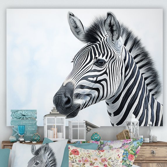 Designart "Zebra Color Pop In Black And Blue I" Animals Zebra Canvas Art Print