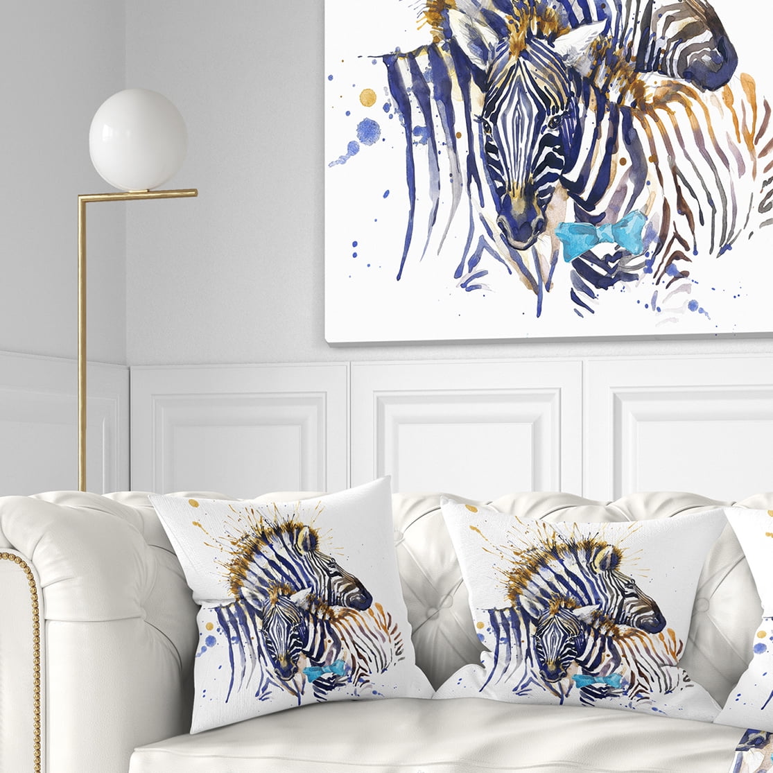 Designart Zebra Family Illustration Watercolor - Contemporary Animal Throw Pillow - 18x18