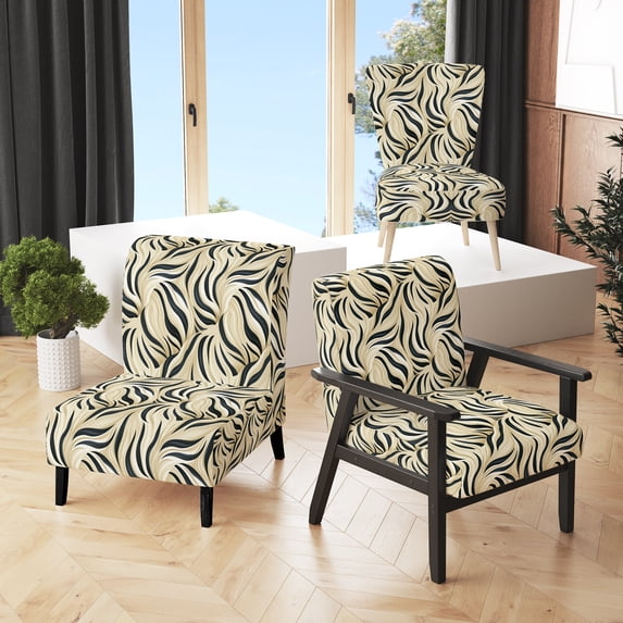 Designart "Zebra Harmony In Cream" Cream Zebra Upholstered Accent Chair - Modern Arm Chair For Bedroom
