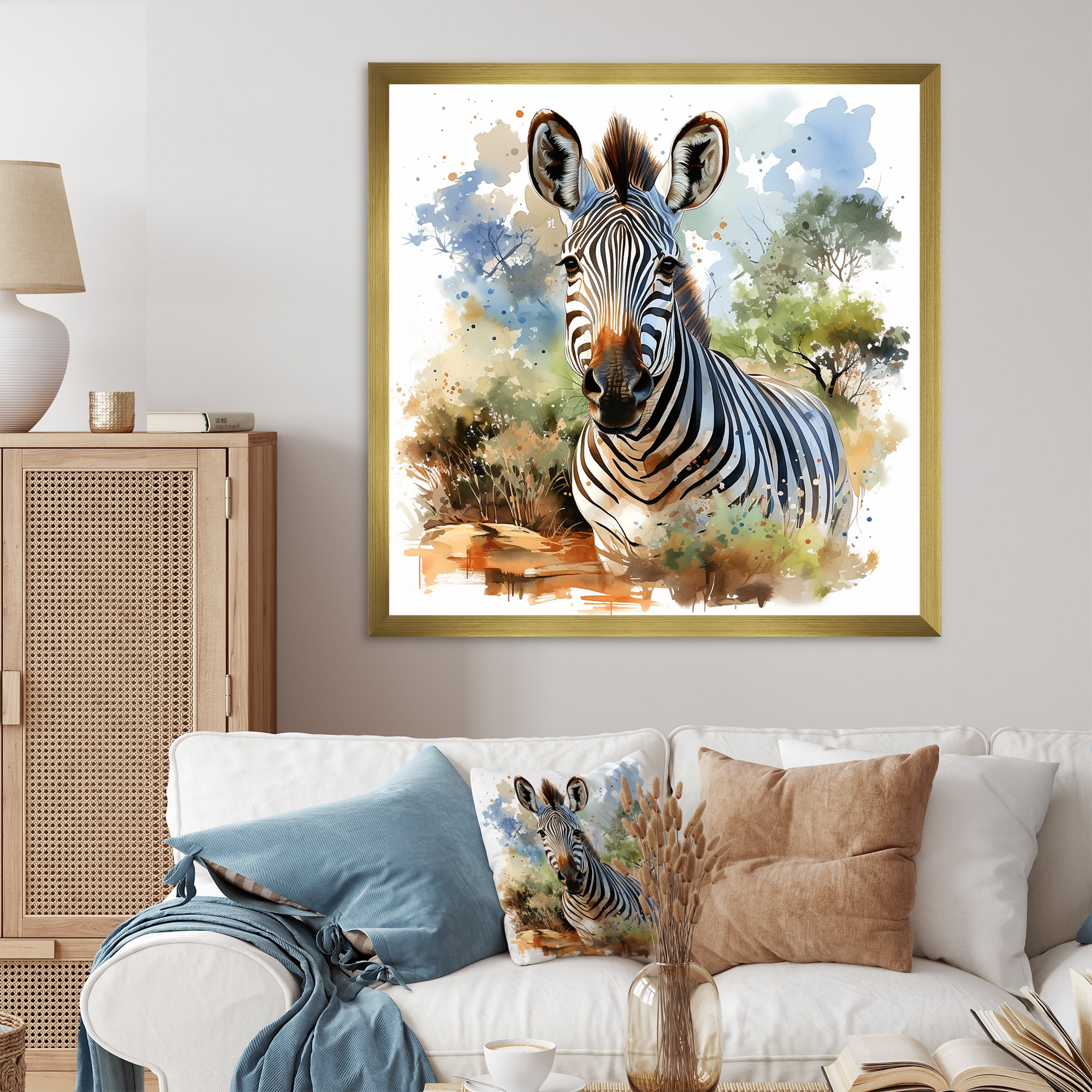 Designart "Zebra in Savannah" Animals Framed Wall Art Decor - Modern ...