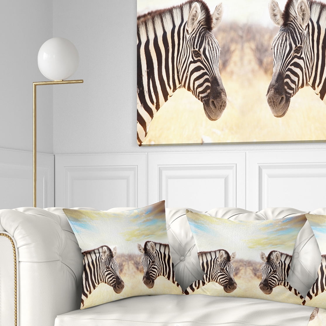 Designart Zebras Face To Face At Sunset - African Throw Pillow - 16x16
