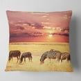thumbnail image 1 of Designart Zebras Grazing Together at Sunset - Modern Landscape Printed Throw Pillow - 16x16, 1 of 4