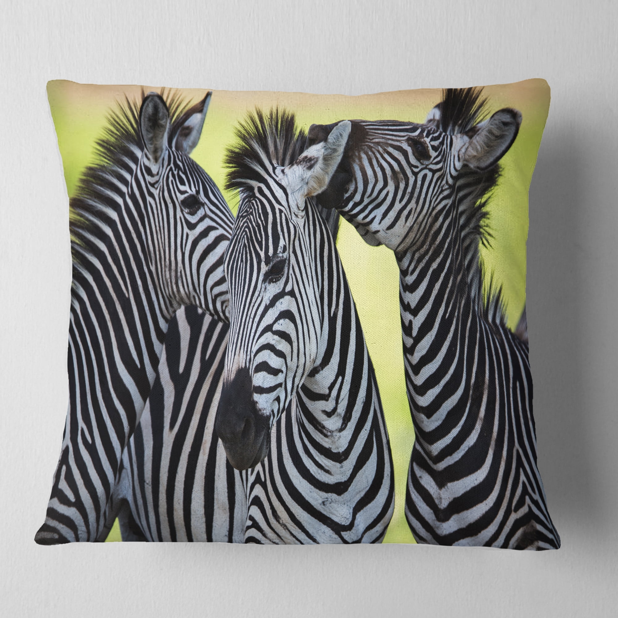 Designart Zebras Socializing and Kissing - African Throw Pillow - 16x16