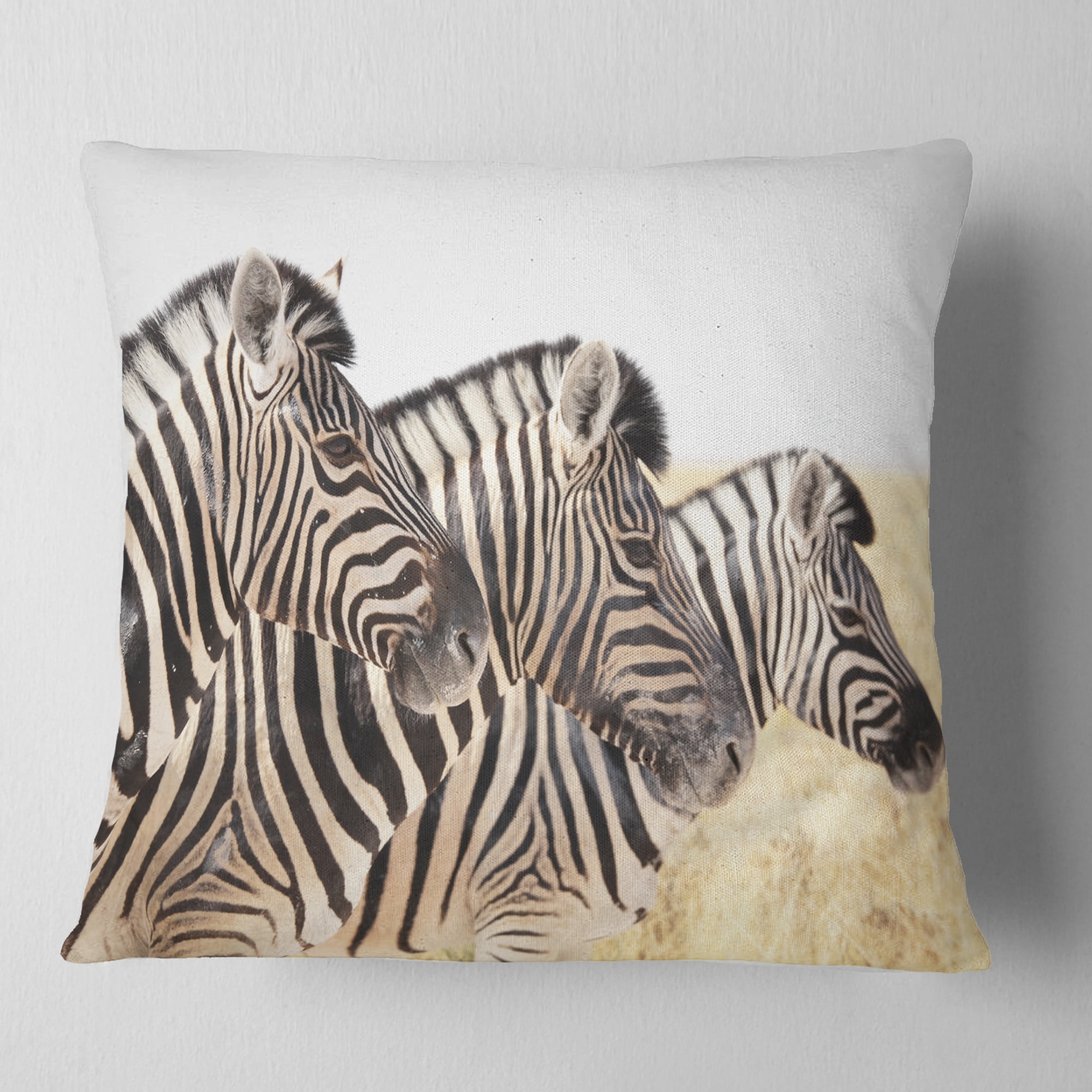 Designart Zebras in A Row in Grassland - African Wall Throw Pillow - 16x16
