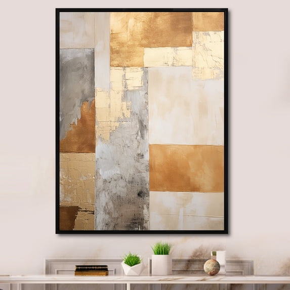 Designart "Zen Art Of Modern Scandinavian In Beige And Gold I" Modern Scandinavian Floater Framed Canvas Prints