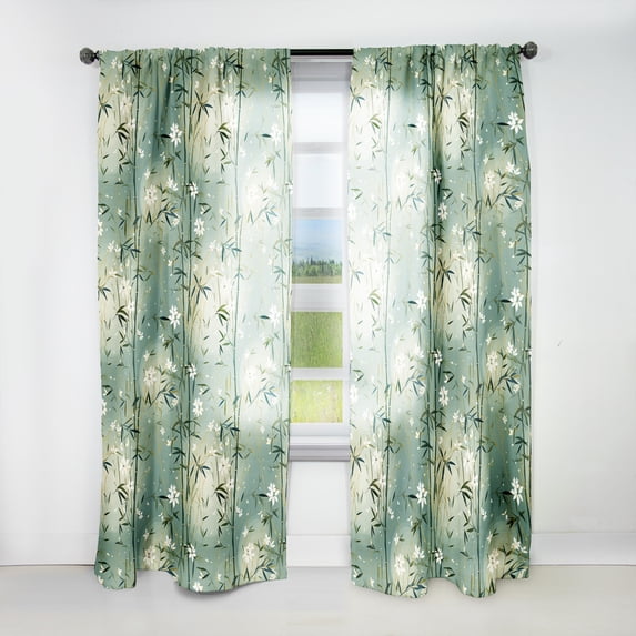 Designart "Zen Bamboo Retreat II" Oriental Mid-Century Modern Curtain, Abstract, No Pattern And Not Solid Color