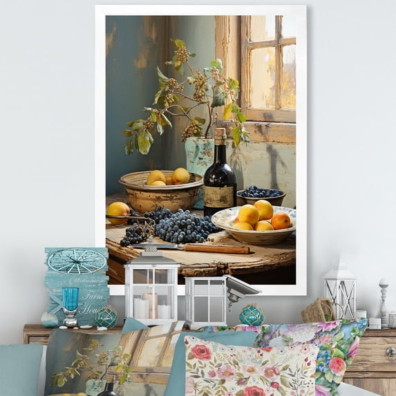 Designart "Zen Ceramics in Yellow Tones II" Geometric Framed Wall Art - Bohemian Blue Boho Pottery Entryway Framed Wall Art