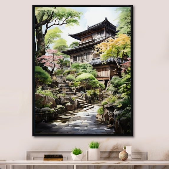Designart "Zen Garden Asian Painting I" Asian Floater Framed Canvas Print