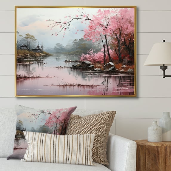 Designart "Zen Garden Asian Painting VII" Asian Floater Framed Wall Art Living Room