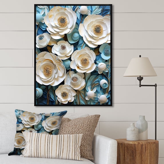 Designart "Zen Garden Of Minimalist Blue And White Pansies I" Pansies Floater Framed Canvas Wall Art