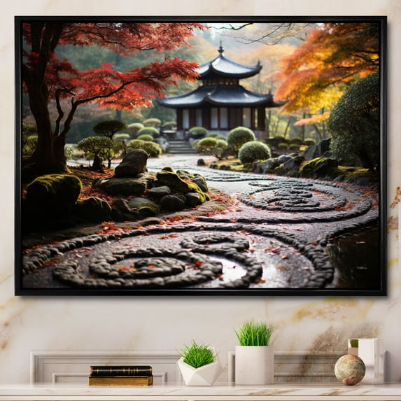 Designart "Zen Garden Serenity Japanese Artistic Tranquility III" Japan Art Floater Framed Canvas Print