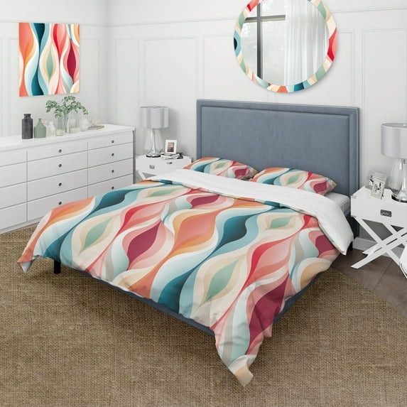 Designart "Zen In Modernity I" Multicolor Striped Bedding Covert Set - Modern & Contemporary Bed Set With 2 Shams