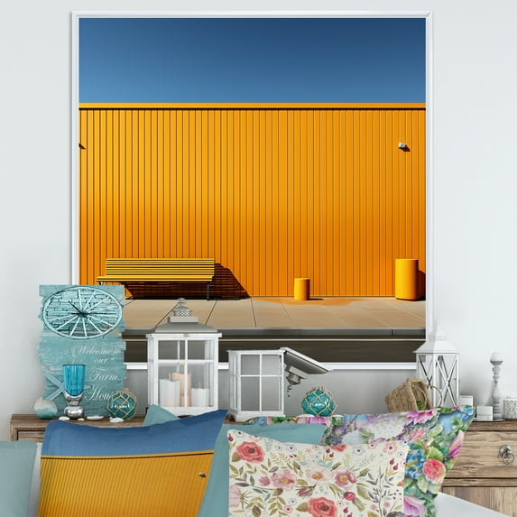 Designart "Zen: Linear Order In Yellow And Blue" Minimalism Floater Framed Canvas Prints