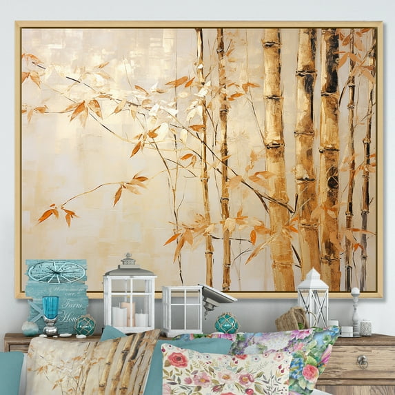 Designart "Zen Moment With Blue And Gold Bamboo" Bamboo Floater Framed Canvas Wall Art