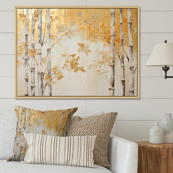 Designart "Zen Moment With Blue And Gold Bamboo I" Bamboo Floater Framed Wall Decor