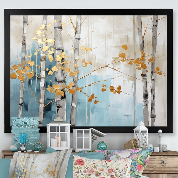Designart "Zen Moment With Blue And Gold Bamboo VII" Bamboo Picture Framed Canvas Art Print