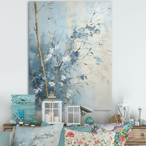 Designart "Zen Moment With Blue And White Bamboo" Bamboo Canvas Art Print