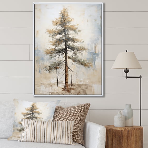 Designart "Zen Pine In Beige Scene I" Tree Pine Floater Framed Wall Art Prints