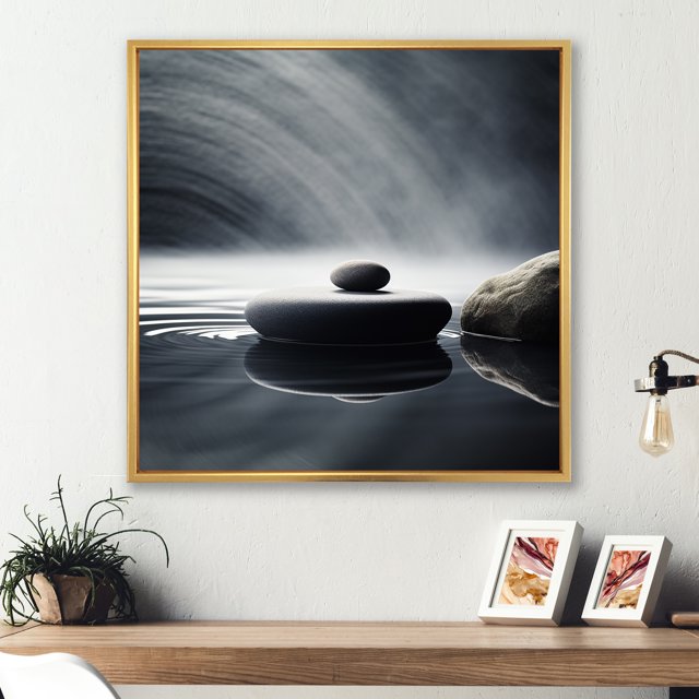 Designart "Zen Serenity Spiritual Stones in Blue V" Spiritual Framed