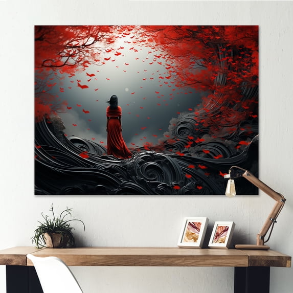 Designart "Zen Silence With Red And Grey In Japanese Art" Japan Canvas Prints