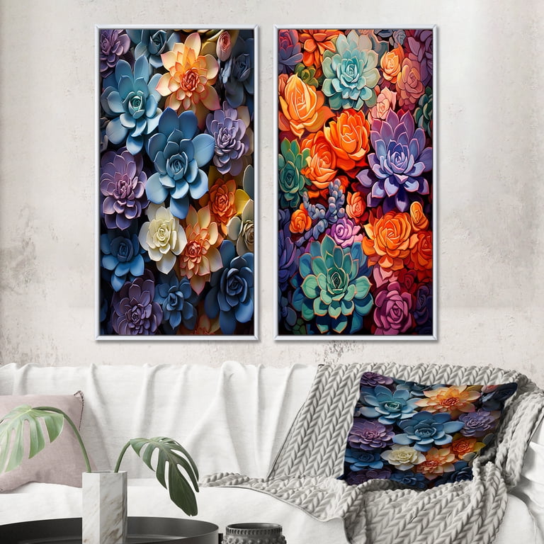 Designart "Zen Succulents Colorful Harmony" Succulent Framed Wall Art Set  Of 2 - Multi-Color Floral Framed Canvas Set For Living Room Decor -  Walmart.com