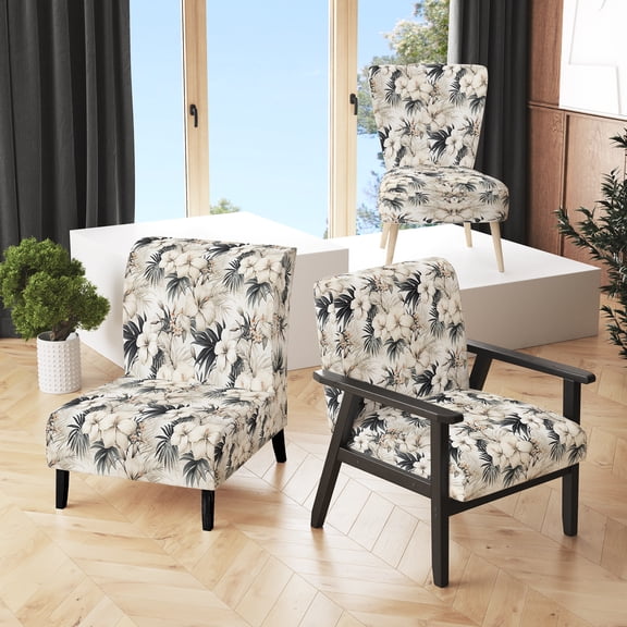 Designart "Zen Within Neutral Tropics II" White Tropical Upholstered Accent Chair - Tropical Arm Chair For Living Room