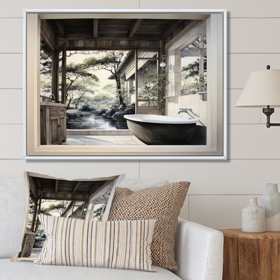 Designart "Zen in Contemporary Bathroom III" Bath & Laundry Floater Framed Wall Art Print