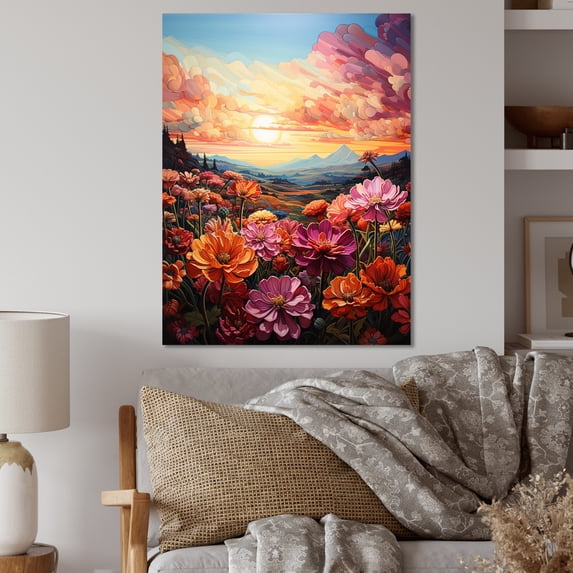 Designart "Zenith of Zinnia Flowers II" Floral Metal Wall Decor
