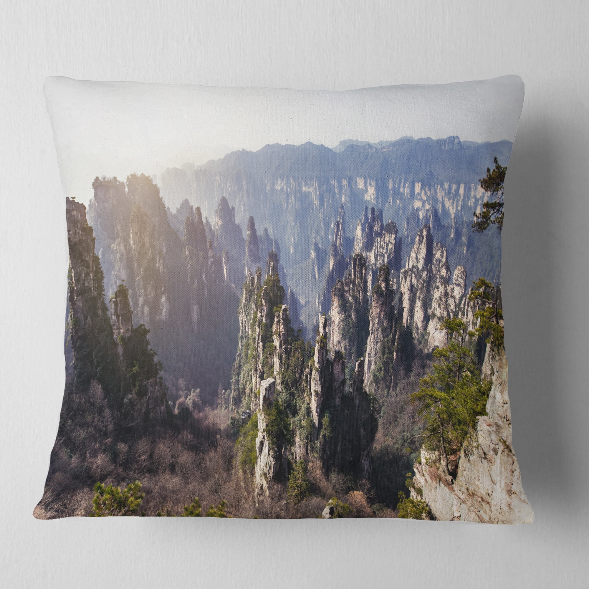 Designart Zhangjiajie National Forest Park - Landscape Printed Throw Pillow - 18x18