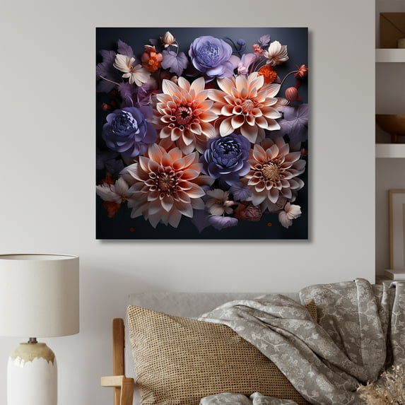 Designart "Zinnias Garden In Amethyst Hues" Zinnias Wall Art Living Room