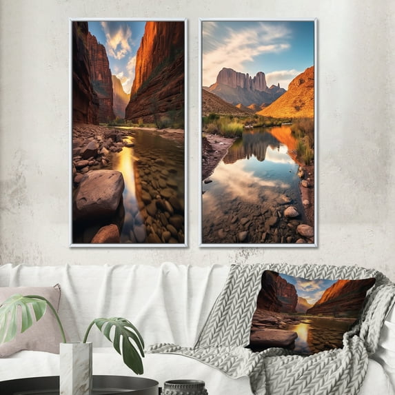 Designart "Zion National Park Utah Red Rock Wilderness" Utah Framed Wall Art Set Of 2 - Grey Landscapes Framed Wall Art Set Of 2